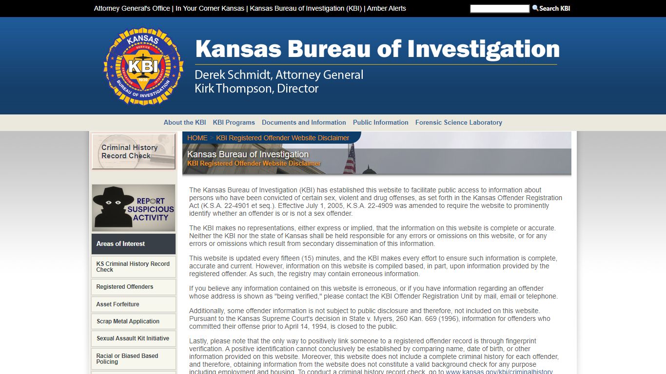 KBI Registered Offender Website Disclaimer - Kansas.gov